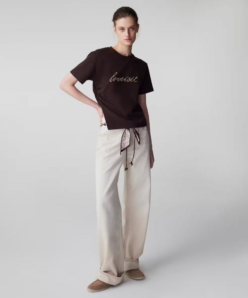 İPEKYOL Slogan aplikeli tişört IS1260070045 - kahve