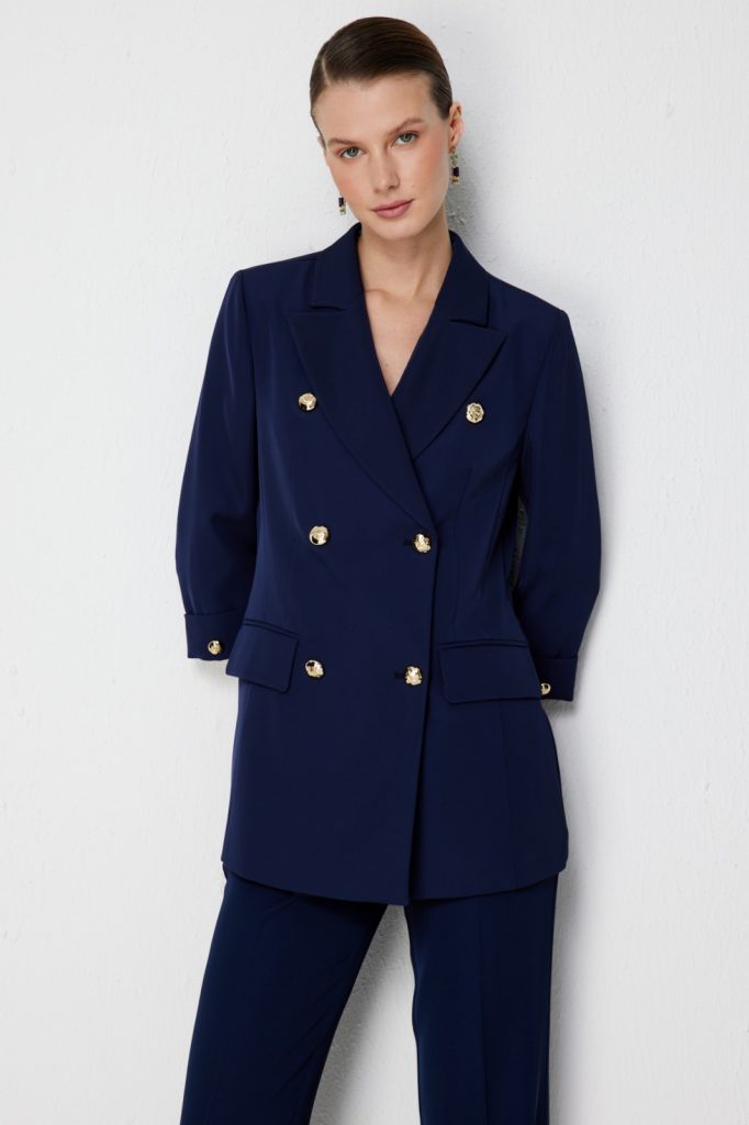 EKOL Önü Süs Düğmeli Ceket 1122 - Lacivert