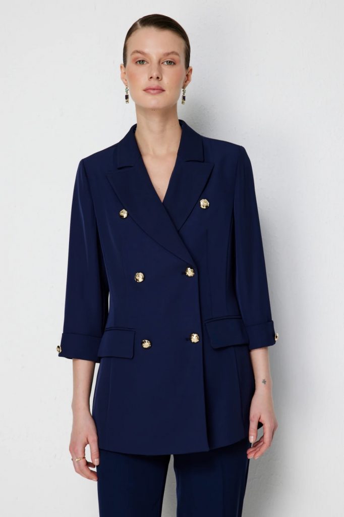 EKOL Önü Süs Düğmeli Ceket 1122 - Lacivert