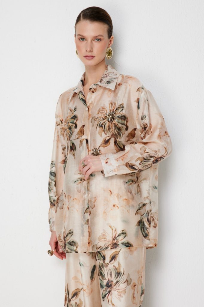 EKOL Taş İşlemeli Desenli Gömlek 2906