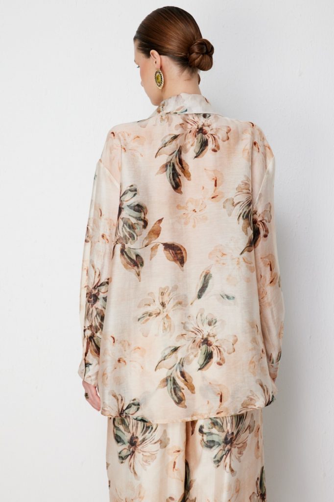 EKOL Taş İşlemeli Desenli Gömlek 2906 - naturel