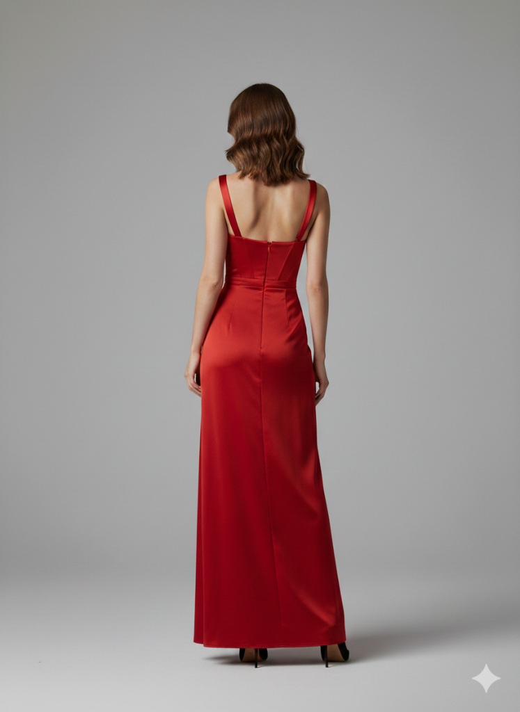 ALFABETA Asklı Drapeli Korse Detaylı Saten Abiye 5751