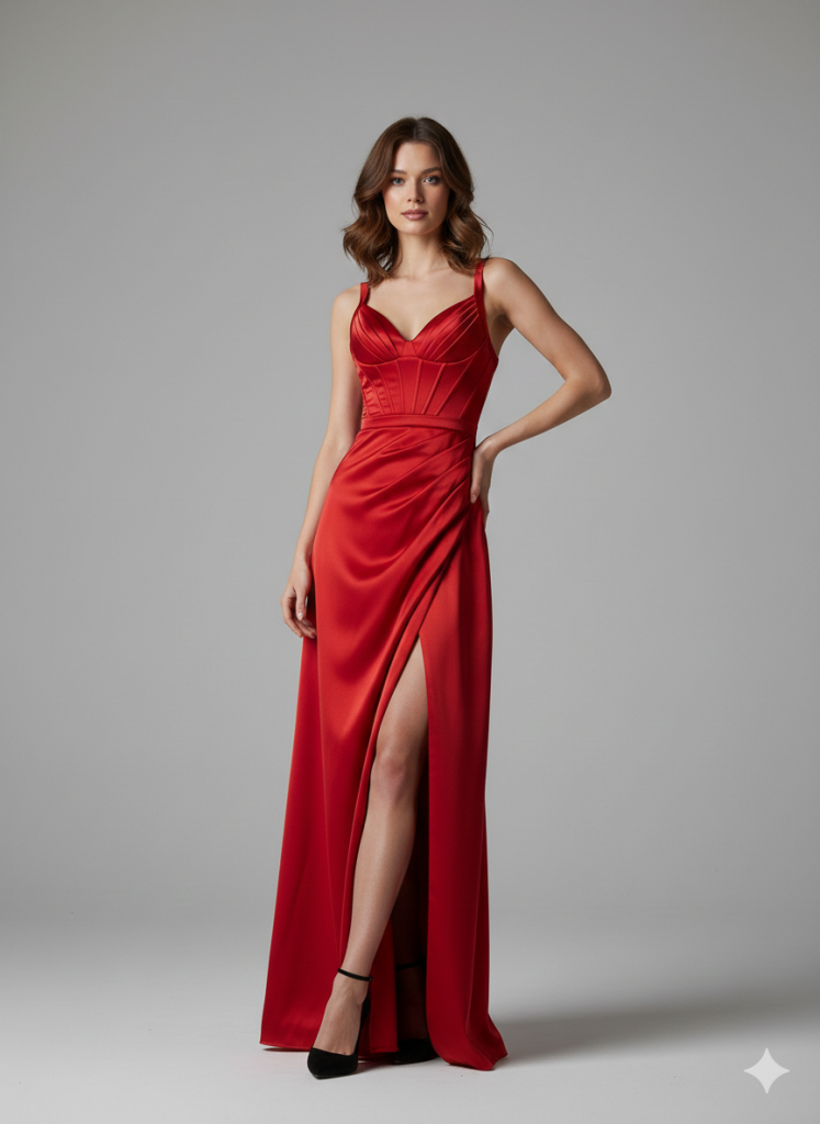 ALFABETA Asklı Drapeli Korse Detaylı Saten Abiye 5751