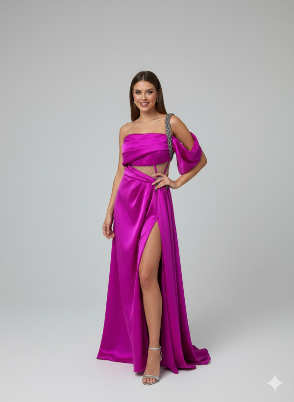 ALFABETA Derin Yırtmaçlı Drapeli Abiye 5780