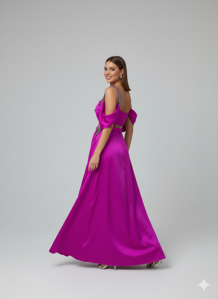 ALFABETA Derin Yırtmaçlı Drapeli Abiye 5780