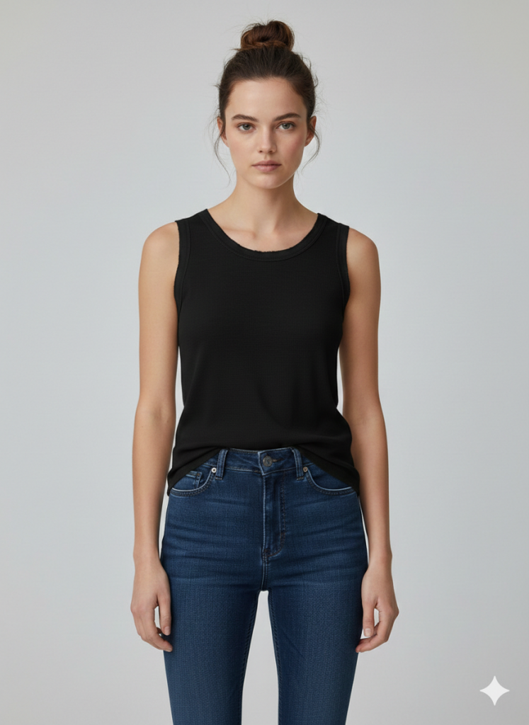 BDK Fitilli Bisiklet Yaka Kolsuz Bluz 3000 - Siyah