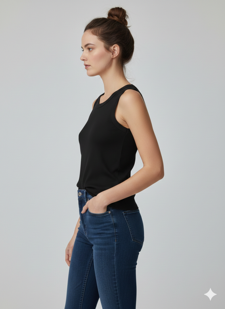 BDK Fitilli Bisiklet Yaka Kolsuz Bluz 3000 - Siyah