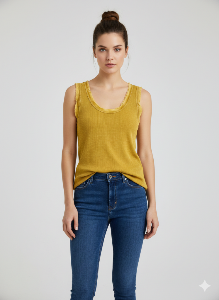 BDK Fitilli Bisiklet Yaka Kolsuz Bluz 3000 - hardal