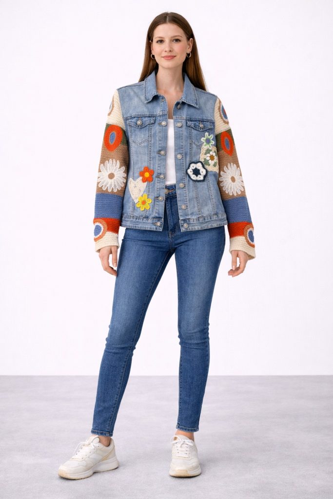 BDK Kol Örgü Detaylı Kot Ceket C425