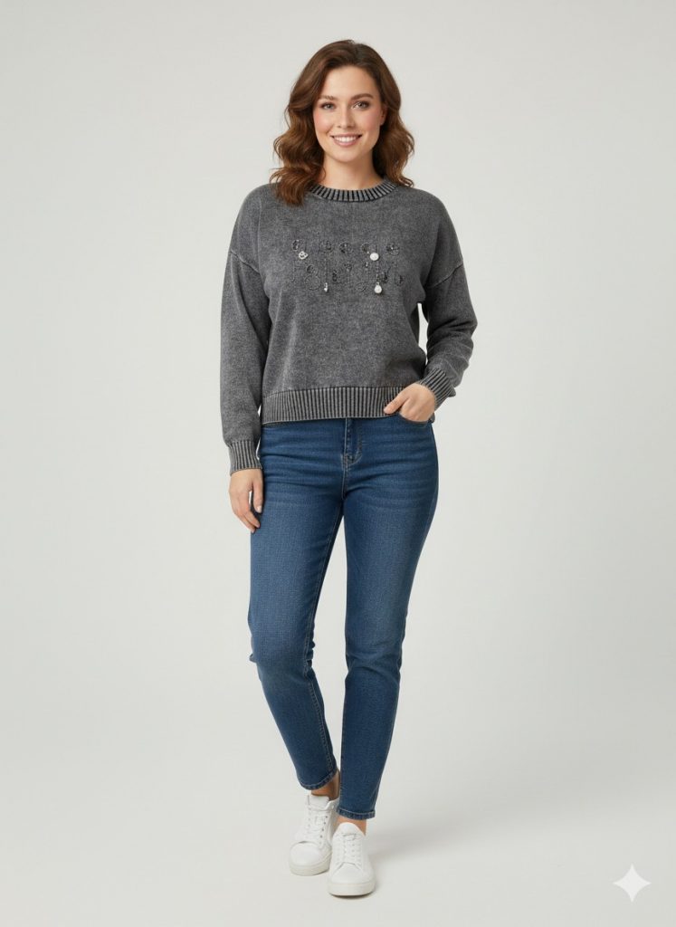 BDK TRİKO Aksesuar İşlemeli Bluz 161-1