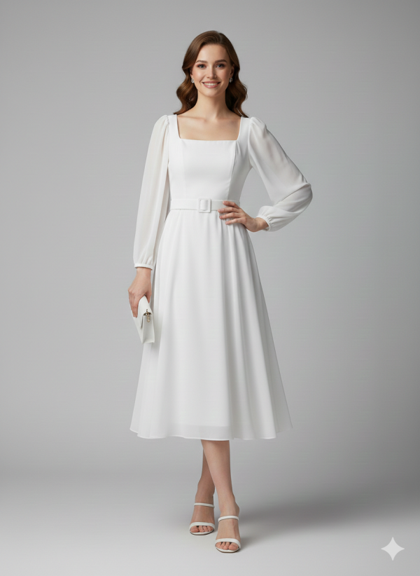 BİEN LİFE Kolları Şifon Beli Kemerli Elbise 2407