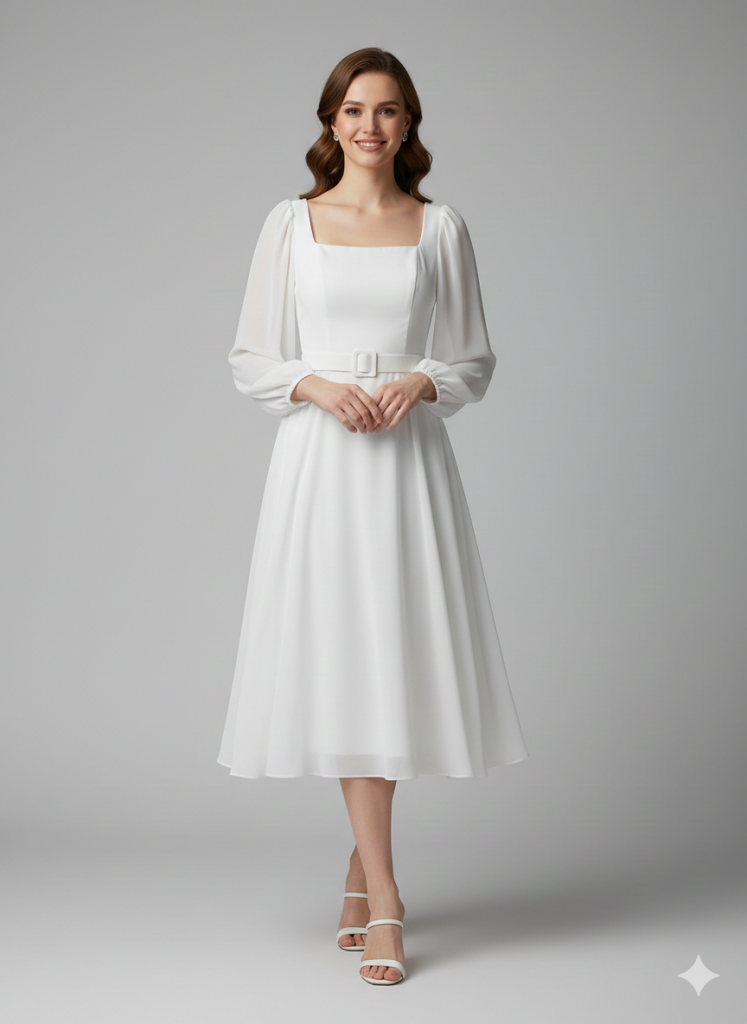 BİEN LİFE Kolları Şifon Beli Kemerli Elbise 2407