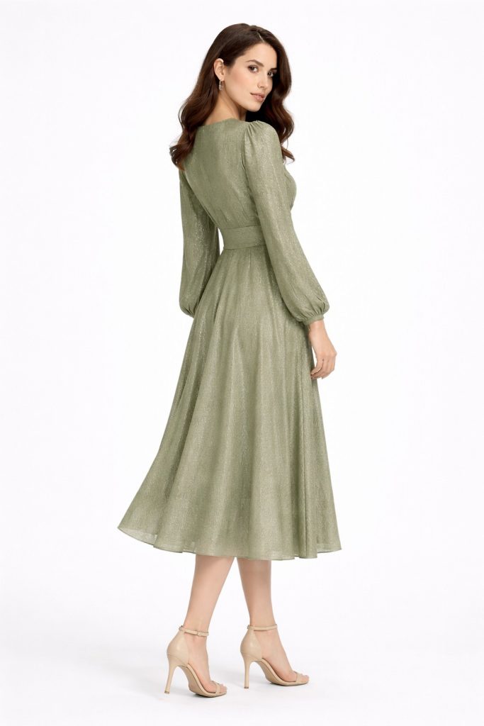 DORİDORCA V Yaka Abiye Elbise 5079 - HAKİ