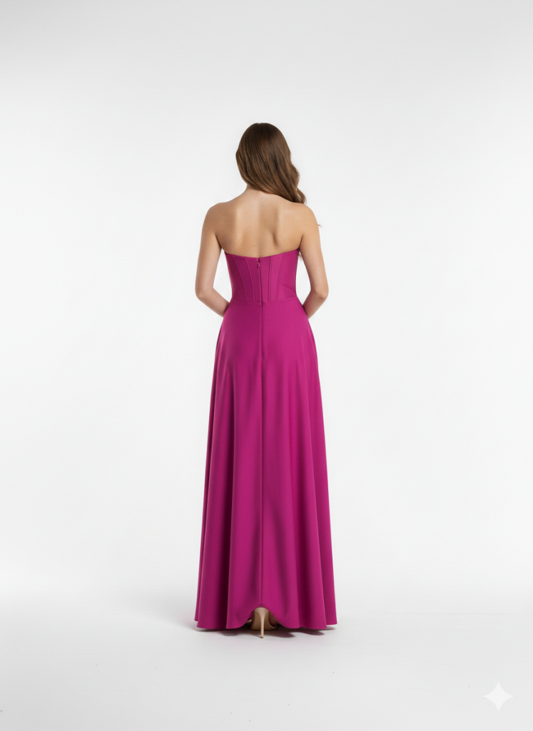 DORİDORCA Yüksek Yırtmaçlı Kalp Yaka Uzun Abiye 6133