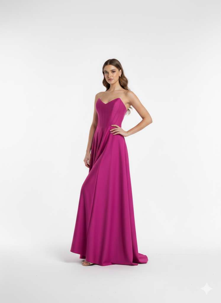 DORİDORCA Yüksek Yırtmaçlı Kalp Yaka Uzun Abiye 6133