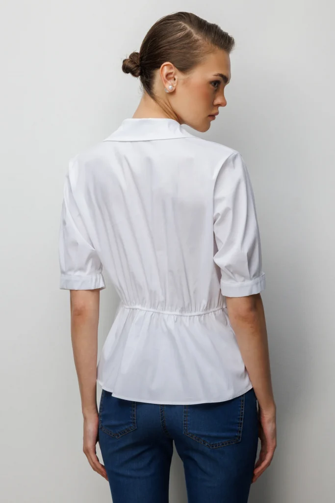 EKOL Beli Büzgülü Kısa Kollu Pamuklu Bluz  2046