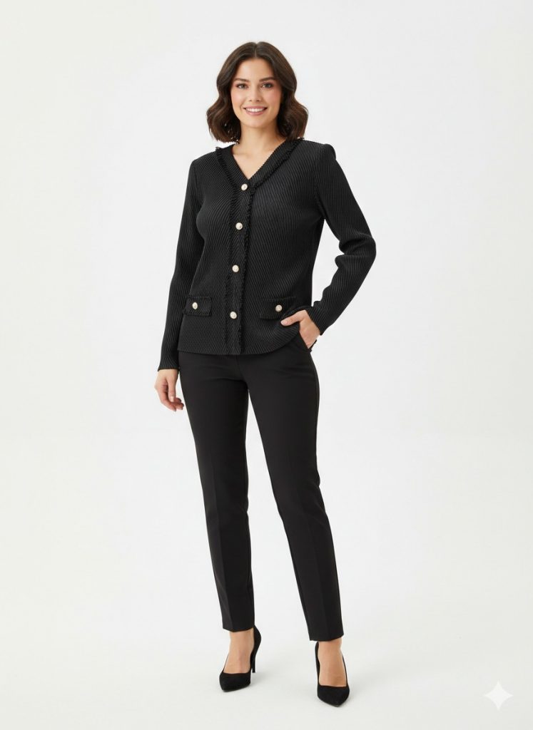 EKOL Düğme Detaylı Bluz 2406