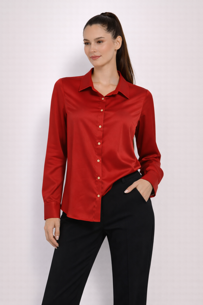 EKOL Klasik Kadın Gömlek 2502 - KIRMIZI