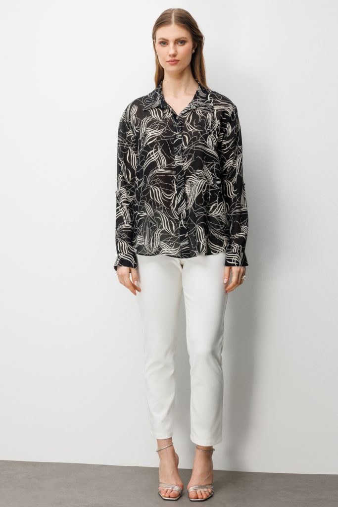 EKOL Desenli Transparan Gömlek  2536