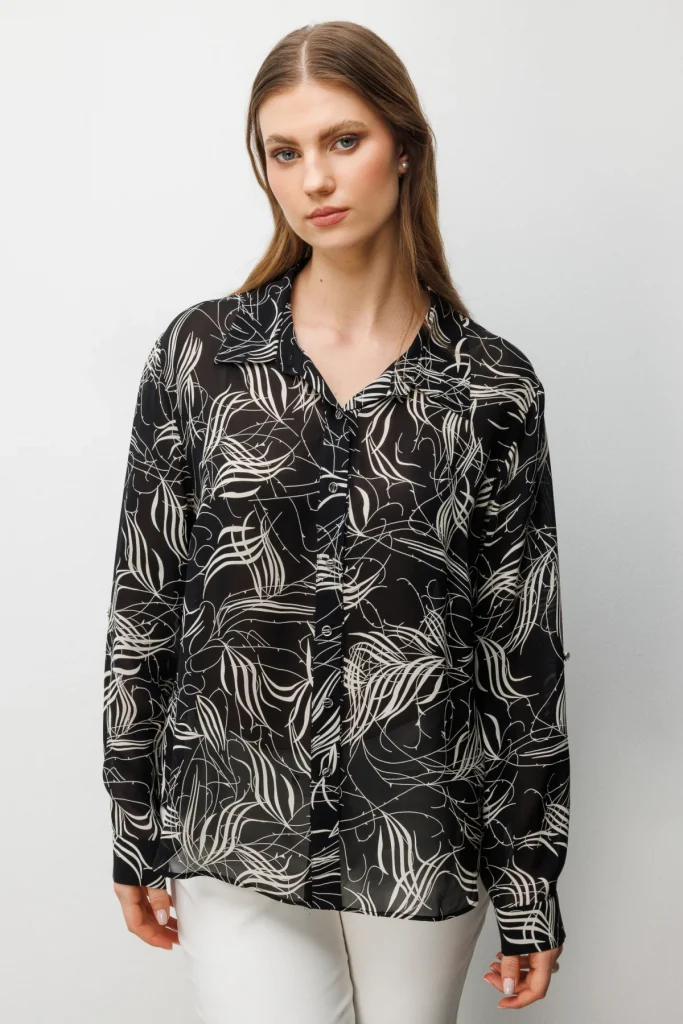 EKOL Desenli Transparan Gömlek  2536