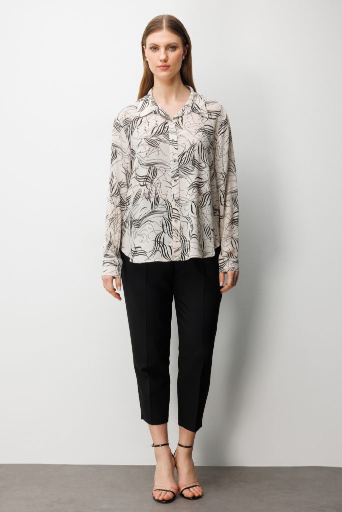 EKOL Desenli Transparan Gömlek  2536 - EKRU