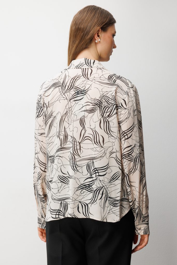 EKOL Desenli Transparan Gömlek  2536 - EKRU