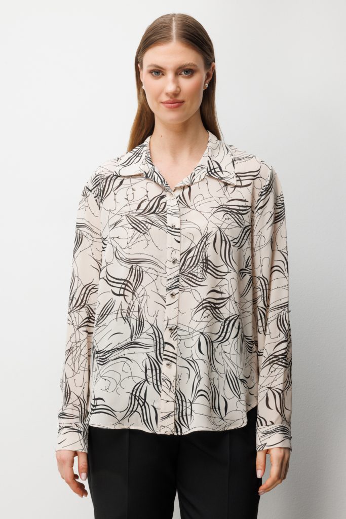 EKOL Desenli Transparan Gömlek  2536 - EKRU