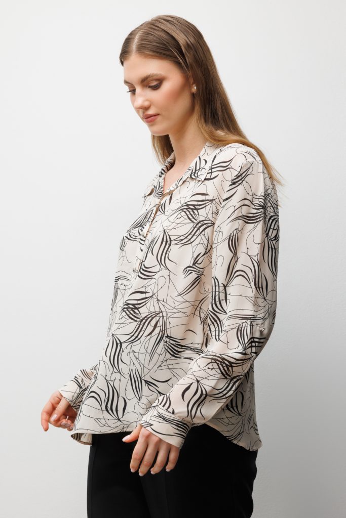 EKOL Desenli Transparan Gömlek  2536 - EKRU