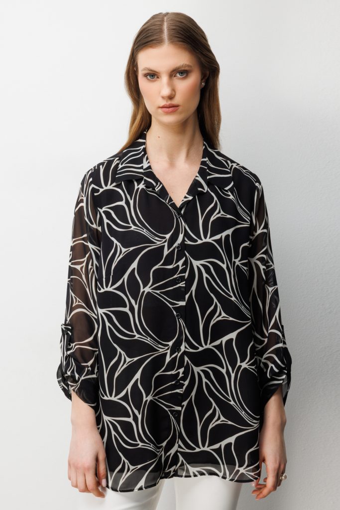 EKOL Polo Yaka Transparan Gömlek 2538