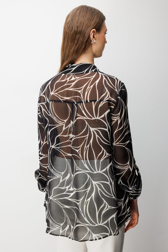 EKOL Polo Yaka Transparan Gömlek 2538