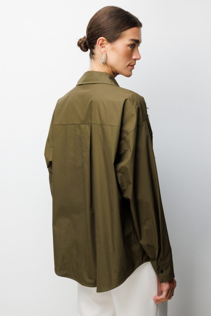 EKOL  Kelebek Ve İnci İşlemeli Pamuk Gömlek 2802