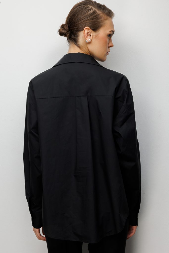 EKOL Boncuk İşlemeli Oversize Pamuk Gömlek  2808