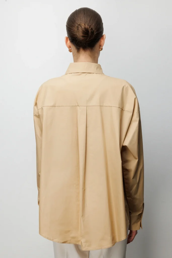 EKOL Boncuk İşlemeli Oversize Pamuk Gömlek  2808 - camel