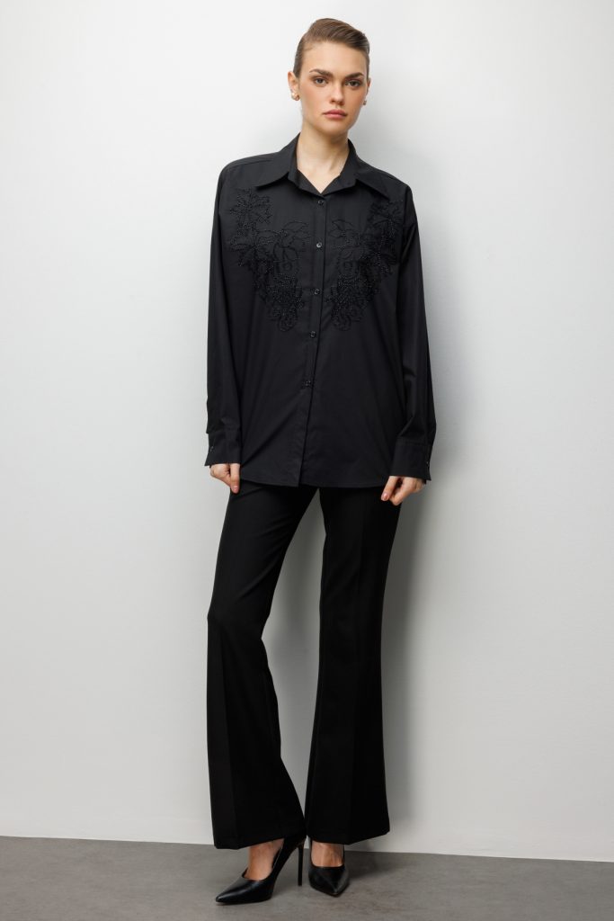 EKOL Boncuk İşlemeli Pamuk Gömlek 2814