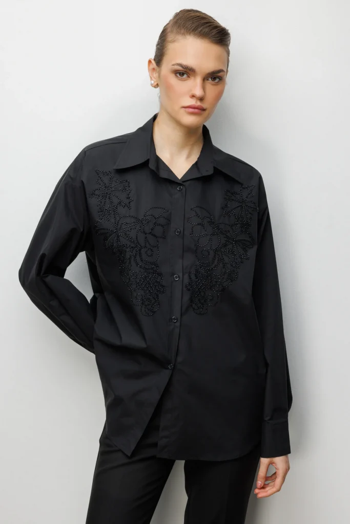 EKOL Boncuk İşlemeli Pamuk Gömlek 2814