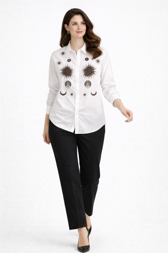 EKOL Boncuk İşlemeli Gömlek 2818 - EKRU