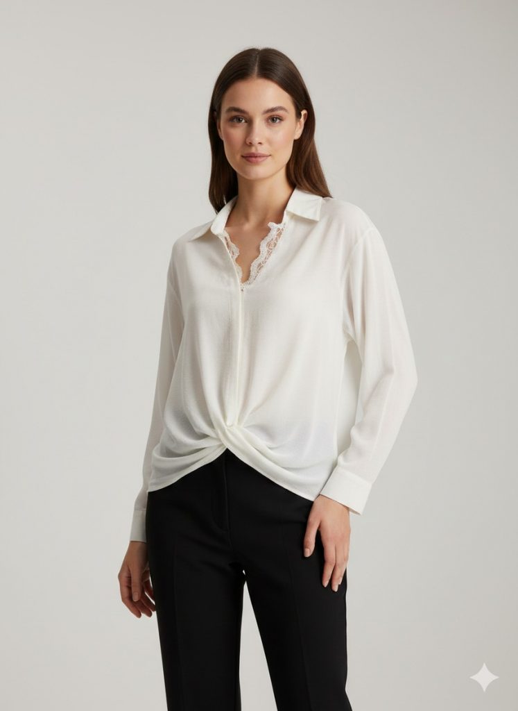 EKOL Yakası Dantel Detaylı Bluz 2830