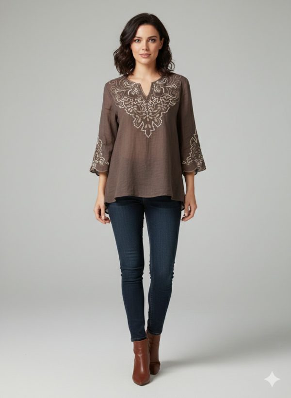 EKOL İşlemeli Kadın Bluz 2846