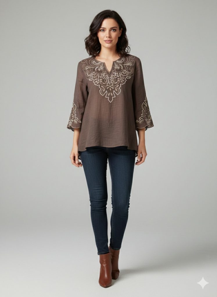 EKOL İşlemeli Kadın Bluz 2846