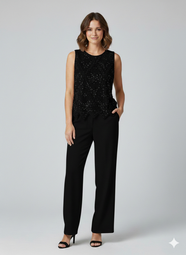 EKOL Astarlı Taşlı Boncuklu  Bluz 2854 - Siyah