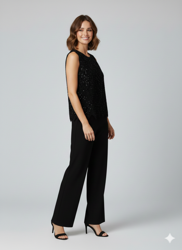 EKOL Astarlı Taşlı Boncuklu  Bluz 2854 - Siyah