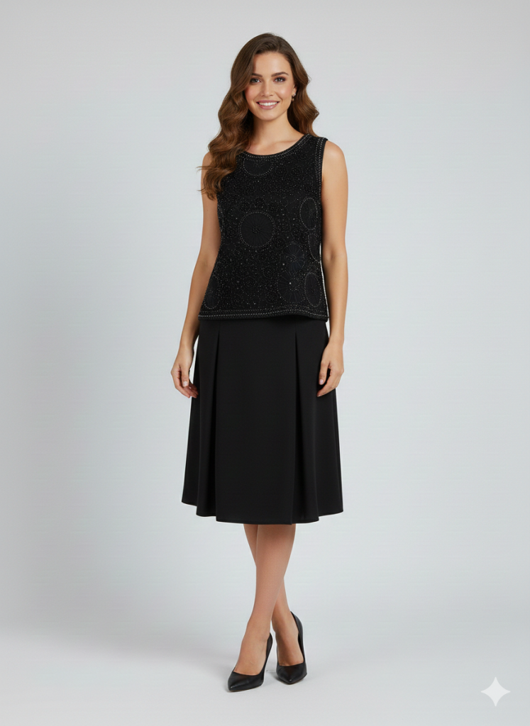 EKOL Kolsuz Taş İşlemeli Bluz 2856 - Siyah