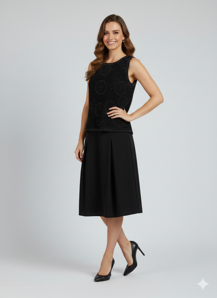 EKOL Kolsuz Taş İşlemeli Bluz 2856 - Siyah