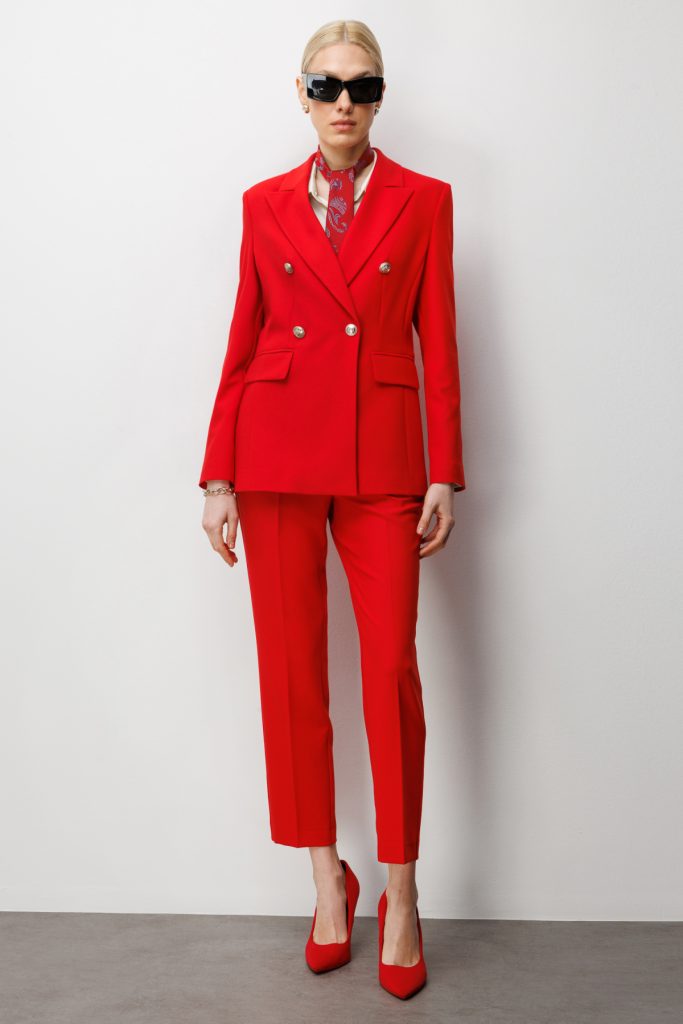 EKOL Kruvaze Yaka Kapak Cepli Ceket 1006 - KIRMIZI