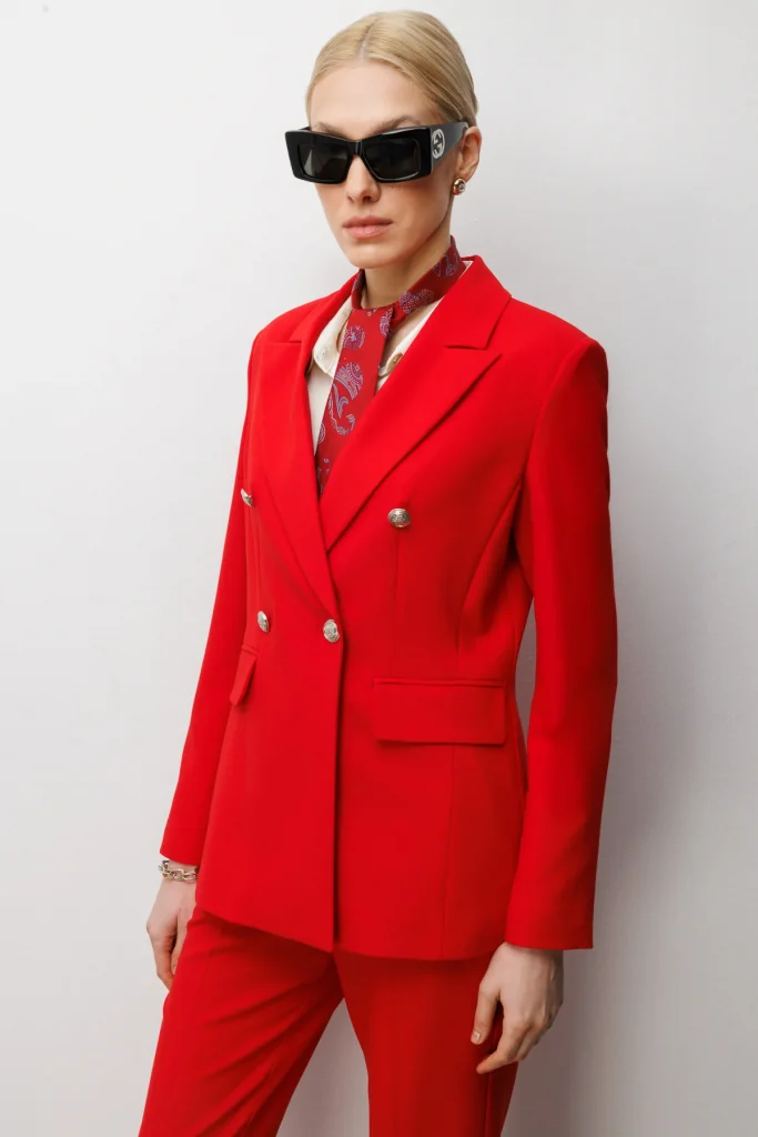 EKOL Kruvaze Yaka Kapak Cepli Ceket 1006 - KIRMIZI