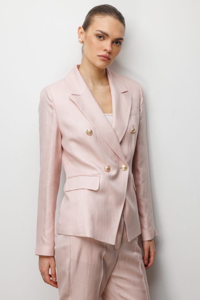 EKOL Kapak Cepli Kruvaze Yaka Ceket 1030 - pembe