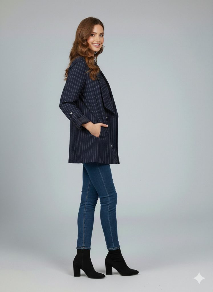 EKOL Çizgili Ceket 1088 - Lacivert