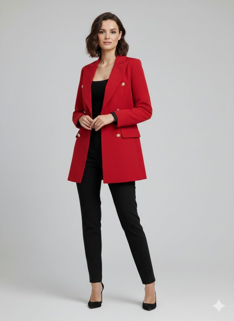 EKOL Önü Süs Düğmeli Ceket 1122 - KIRMIZI