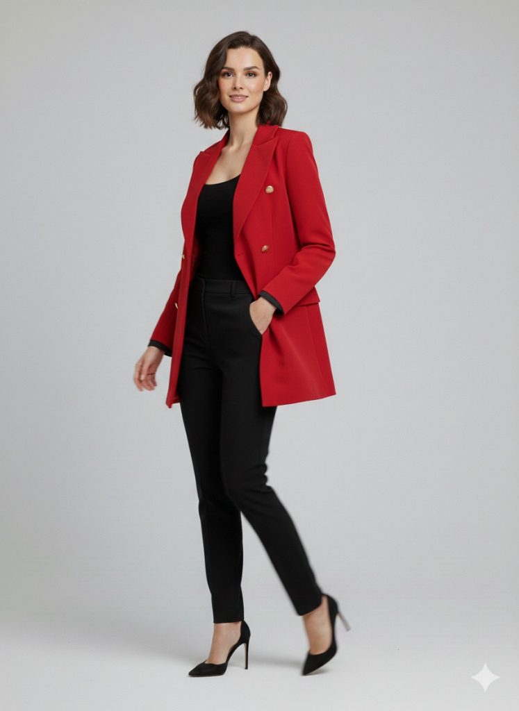 EKOL Önü Süs Düğmeli Ceket 1122 - KIRMIZI