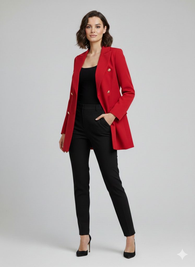 EKOL Önü Süs Düğmeli Ceket 1122 - KIRMIZI